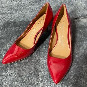 Calvin Klein red pointed high heels